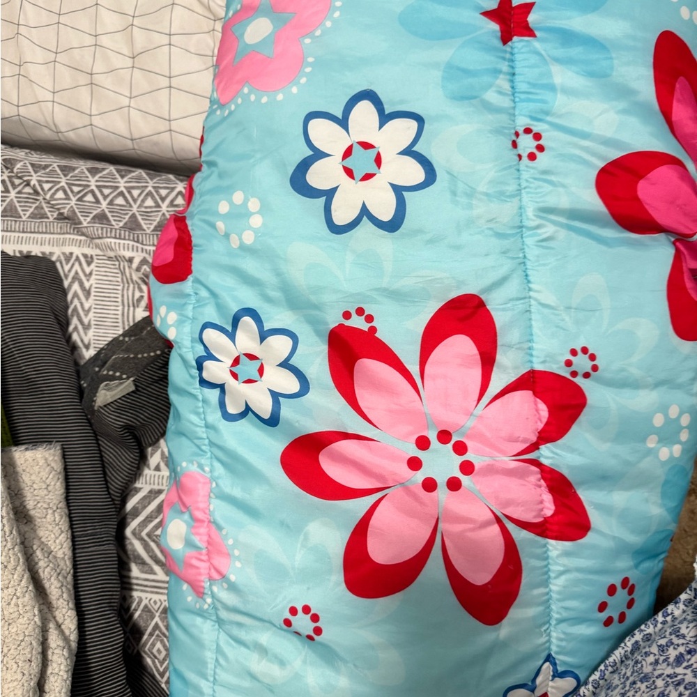 Floral Patterned Blue and Red Pillow